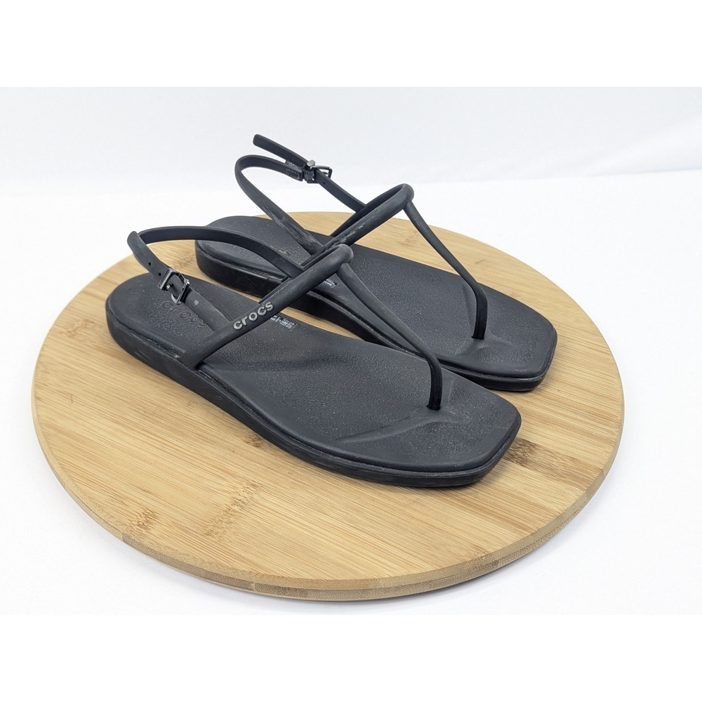 Crocs Miami Thong Sandals Womans 7 Black Flip Flop T Strap Buckle Summer Beach